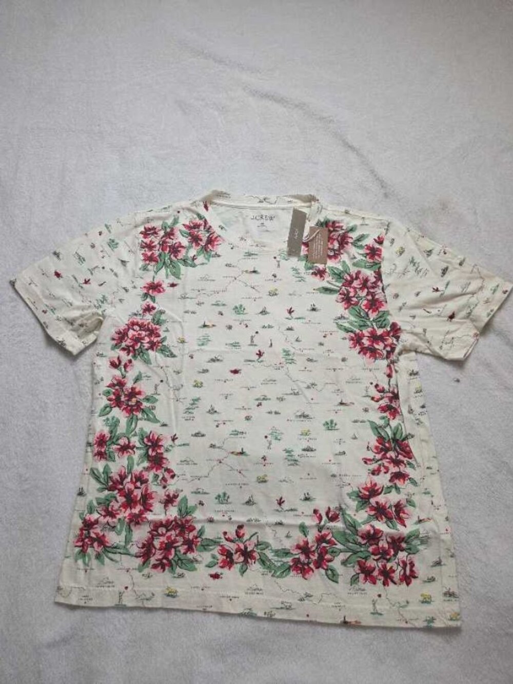 New M J.Crew tropical map print broken-in jersey relaxed fit graphic t-shirt